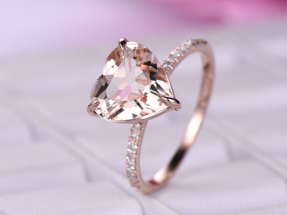 9mm Heart Solitaire Morganite Diamond Engagement Ring - Lord of Gem Rings