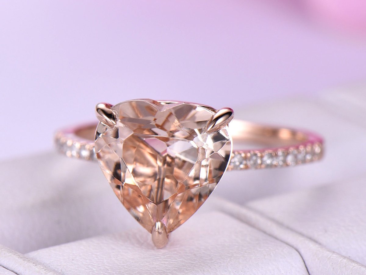 9mm Heart Solitaire Morganite Diamond Engagement Ring - Lord of Gem Rings