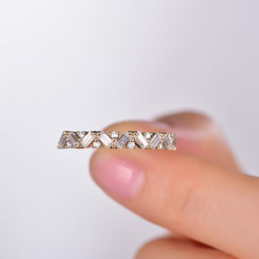 Baguette Cut Moissanite Half Eternity Wedding Band in 14K Gold