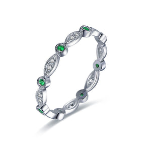 Art Deco Milgrain Emerald Diamond May Birthstone Band