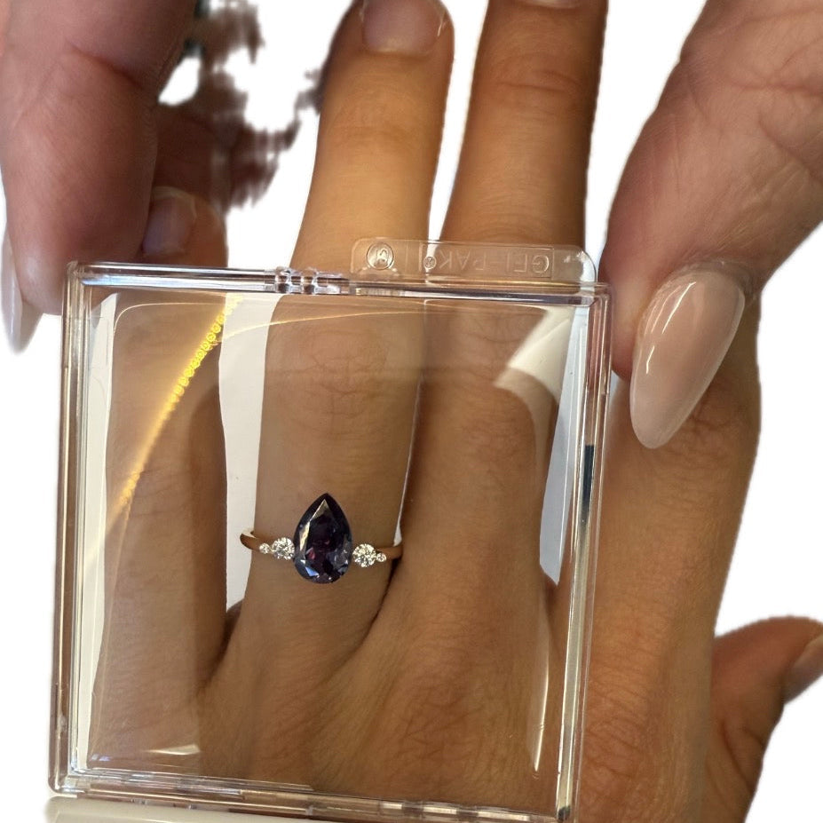 Custom Pear Alexandrite Ring in 14k Solid Rose Gold