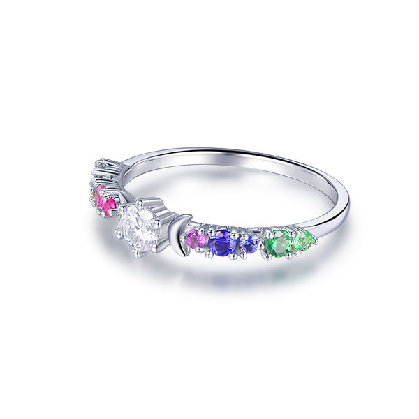 Round Moissanite Engagement Ring Rainbow Birthstones