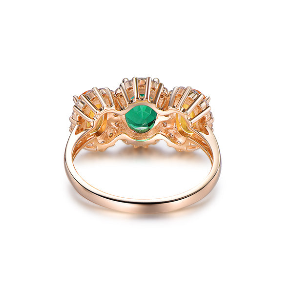 Three Stone Oval Emerald and Citrine with Diamond Accents Ring