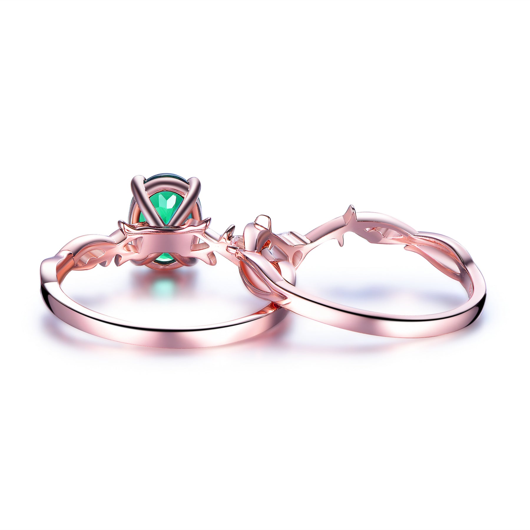 Oval Emerald Vine Bridal Set,  14K Gold/Silver