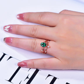 Oval Emerald Vine Bridal Set,  14K Gold/Silver