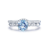 Art Deco Round Aquamarine Ring Contour Diamond Bridal Set