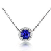 AAA Natural Blue Tanzanite VVS-G Diamonds 18K White Gold Pendant For Necklace - Lord of Gem Rings