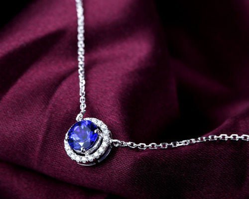 AAA Natural Blue Tanzanite VVS-G Diamonds 18K White Gold Pendant For Necklace - Lord of Gem Rings