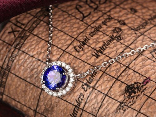 AAA Natural Blue Tanzanite VVS-G Diamonds 18K White Gold Pendant For Necklace - Lord of Gem Rings