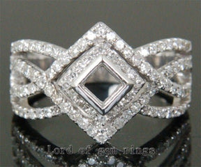 Adam-Princess Diamond Semi Mount Engagement Ring Split Shank 14K White Gold - Lord of Gem Rings