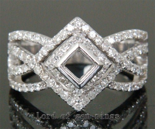 Adam-Princess Diamond Semi Mount Engagement Ring Split Shank 14K White Gold - Lord of Gem Rings