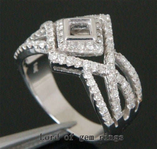 Adam-Princess Diamond Semi Mount Engagement Ring Split Shank 14K White Gold - Lord of Gem Rings