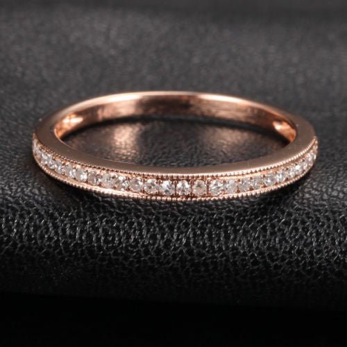 Aeon Vintage Style Pave-Set Diamond Wedding Band with Milgrain
