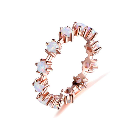 Africa Opal Wedding Band, Rose Gold Vintage Eternity Ring