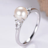 Akoya Pearl Ring Pear White topaz Three-Stone Ring 14K Gold - Lord of Gem Rings