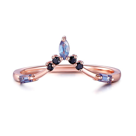 Alexandrite Black Diamond Chevron Ring June Birthstone Band