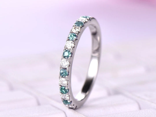 Alexandrite Diamond Band April/June Birthstone Half Eternity Ring
