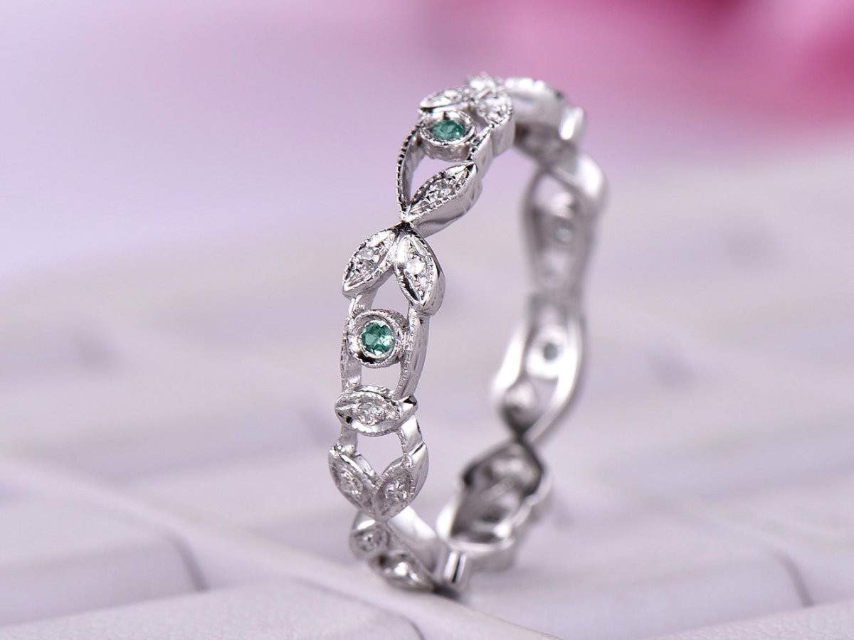 Alexandrite Diamond Leaf Vine June Birthstone Band - Lord of Gem Rings