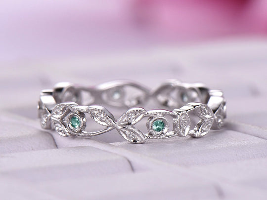Alexandrite Diamond Leaf Vine June Birthstone Band