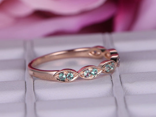 Alexandrite Milgrain Marquise Half Eternity June Birthstone Band