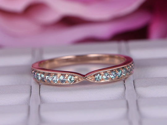 Alexandrite Tapered Milgrain Half Eternity June Birthstone Band