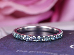 Alexandrite Wedding Band Eternity Anniversary Ring 14K White Gold - Lord of Gem Rings