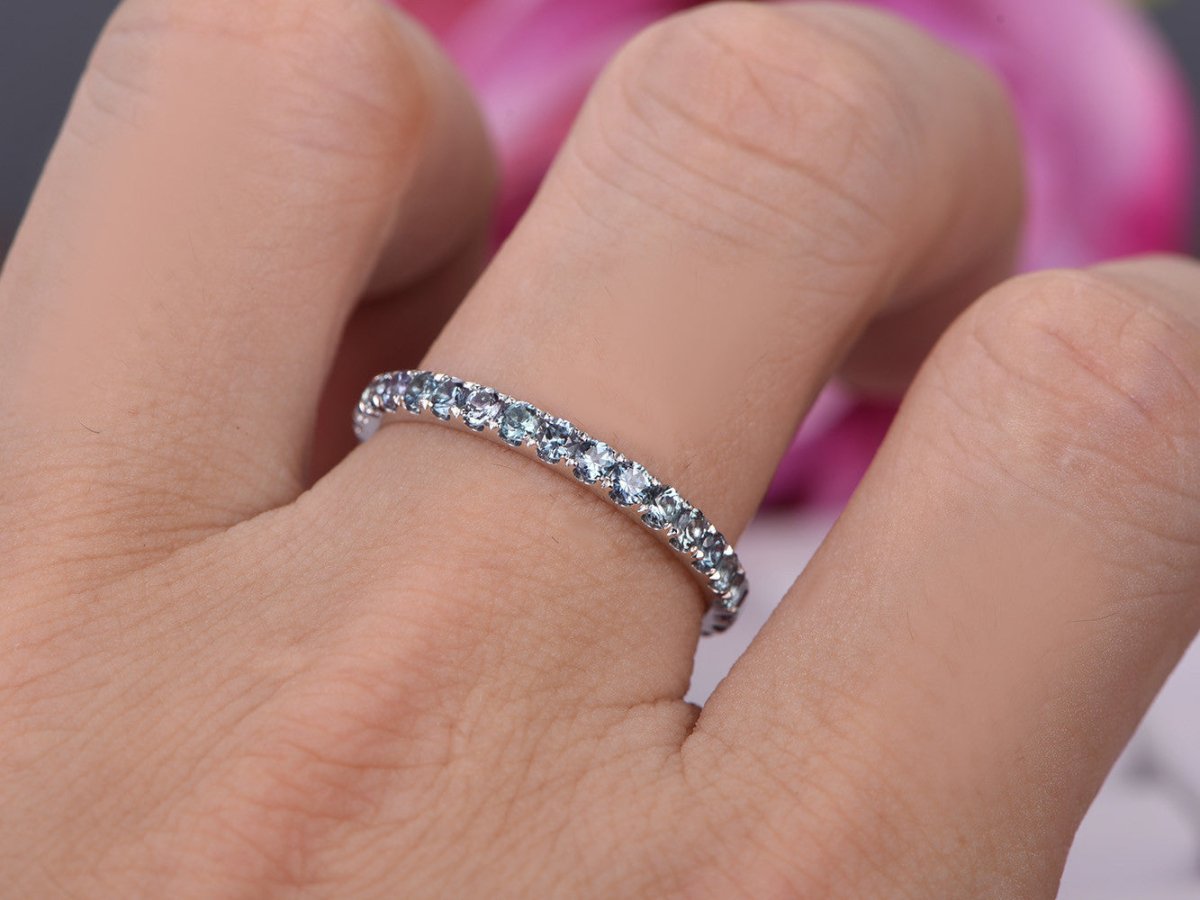 Alexandrite Wedding Band Eternity Anniversary Ring 14K White Gold - Lord of Gem Rings