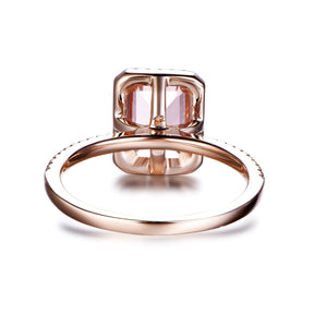 Alisha- 6x8mm Emerald Cut Morganite Engagement Ring and Vintage Bands in 14K Rose Gold - Lord of Gem Rings