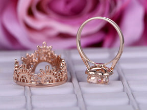 Amazing Heart Morganite Ring Contour Tiara Bridal Set - Lord of Gem Rings