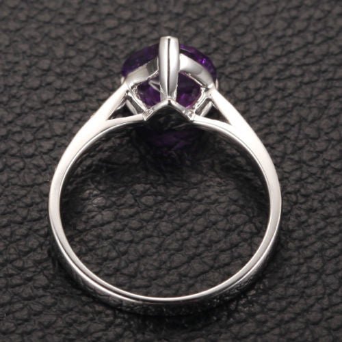 Amethyst Diamond Irregular Heart Shaped Ring 14K White Gold, Claw Prongs - Lord of Gem Rings