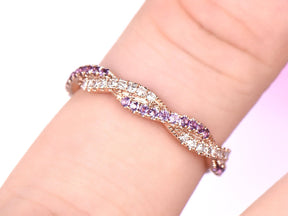 Amethyst Diamond Twisted Full Eternity February Birthstone Band - Lord of Gem Rings