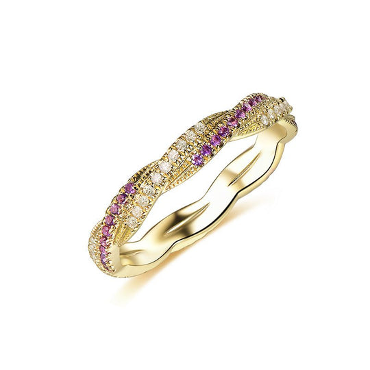 Amethyst Diamond Twisted Full Eternity February Birthstone Band