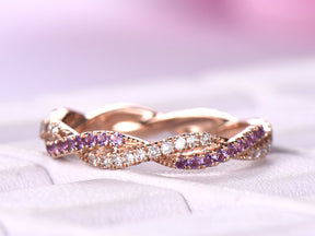 Amethyst Diamond Twisted Full Eternity February Birthstone Band - Lord of Gem Rings