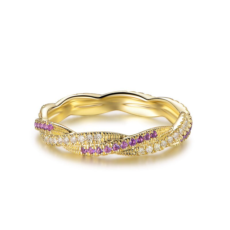 Amethyst Diamond Twisted Full Eternity February Birthstone Band - Lord of Gem Rings
