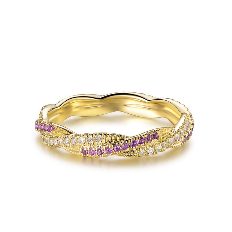 Amethyst Diamond Twisted Full Eternity February Birthstone Band - Lord of Gem Rings