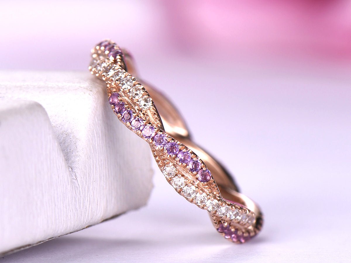 Amethyst Diamond Twisted Full Eternity February Birthstone Band - Lord of Gem Rings