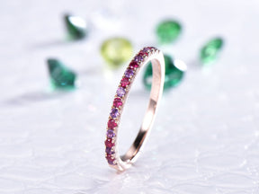 Amethyst Ruby Half Eternity February July Birthstone Band 14K Rose Gold - Lord of Gem Rings