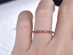 Amethyst Ruby Half Eternity February July Birthstone Band 14K Rose Gold - Lord of Gem Rings