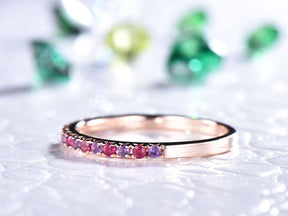 Amethyst Ruby Half Eternity February July Birthstone Band 14K Rose Gold - Lord of Gem Rings