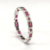Antique Art Deco Baguette Ruby Wedding Band with Milgrain - Lord of Gem Rings