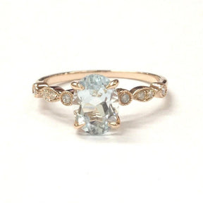 Antique Art Deco Oval Aquamarine Diamond Engagement Ring - Lord of Gem Rings