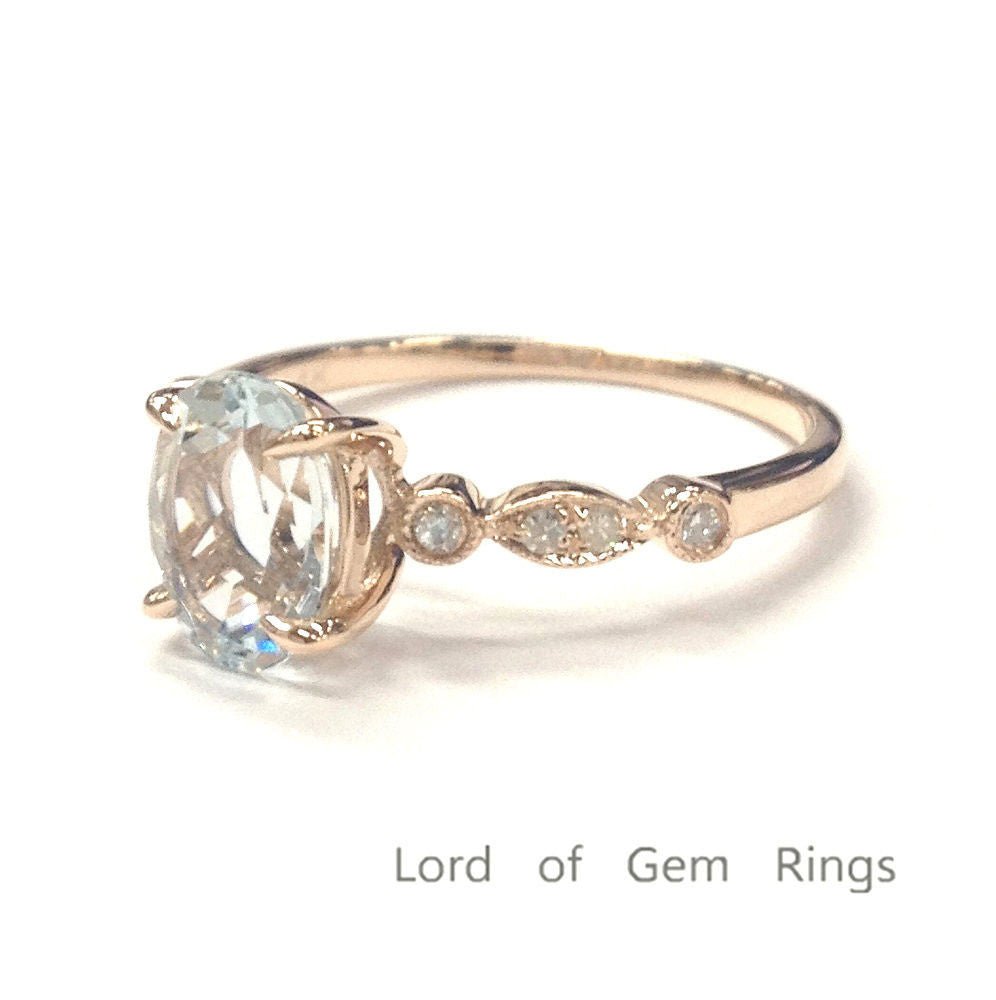 Antique Art Deco Oval Aquamarine Diamond Engagement Ring - Lord of Gem Rings