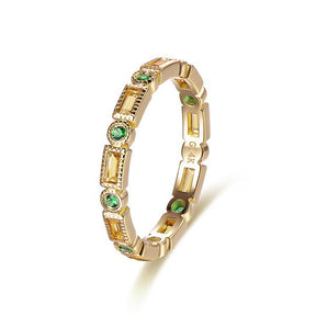 Antique Milgrain Baguette Citrine Emerald May November Birthstone Band - Lord of Gem Rings