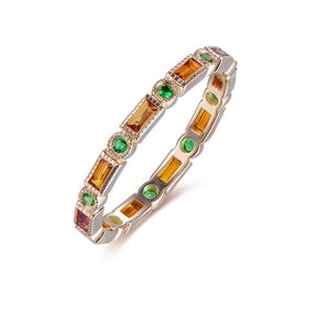 Antique Milgrain Baguette Citrine Emerald May November Birthstone Band - Lord of Gem Rings