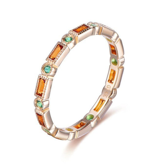 Antique Milgrain Baguette Citrine Emerald May November Birthstone Band