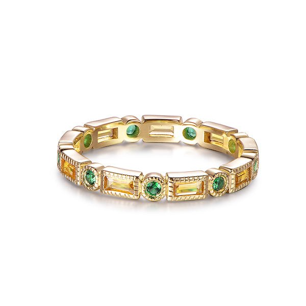 Antique Milgrain Baguette Citrine Emerald May November Birthstone Band - Lord of Gem Rings