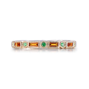 Antique Milgrain Baguette Citrine Emerald May November Birthstone Band - Lord of Gem Rings