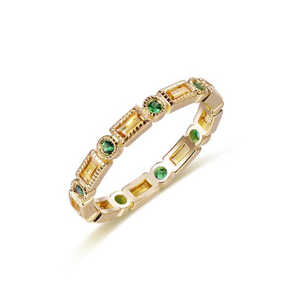 Antique Milgrain Baguette Citrine Emerald May November Birthstone Band - Lord of Gem Rings