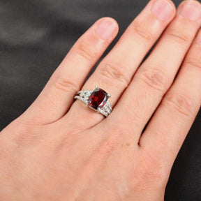 Antique Style Cushion Garnet Diamond Accents Engagement Ring - Lord of Gem Rings