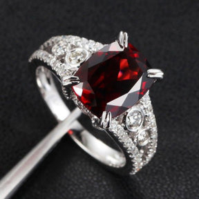 Antique Style Cushion Garnet Diamond Accents Engagement Ring - Lord of Gem Rings